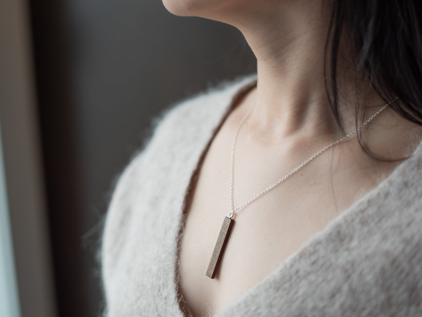 Wooden Necklace with .925 Silver Chain